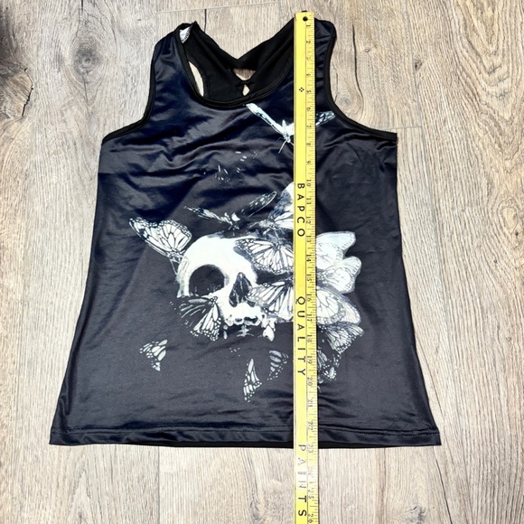 Butterfly Skull Tank Top Shirt w/ rip tied razor back, size M ~ goth, punk, emo - Picture 8 of 8